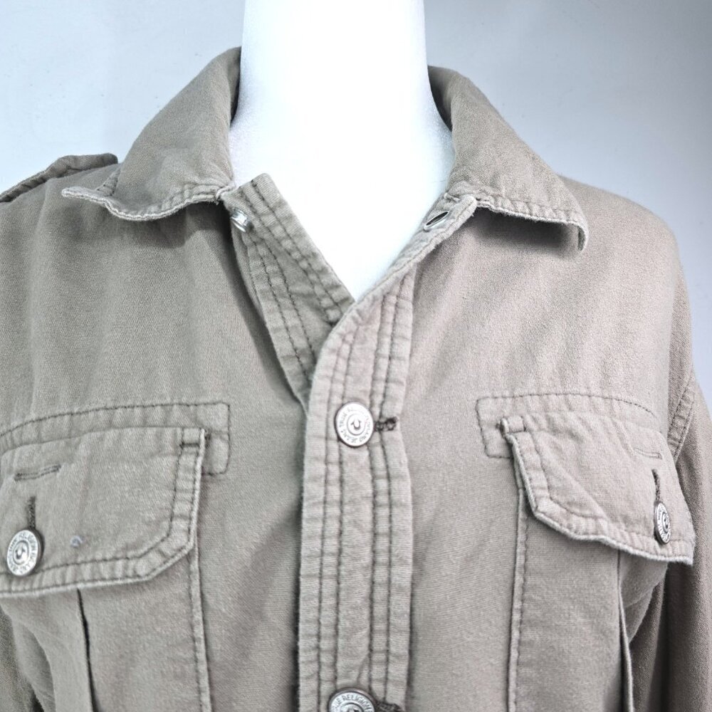 True Religion Olive Green Long Sleeve Double Gauze Flannel Utility Shirt - Picture 4 of 10
